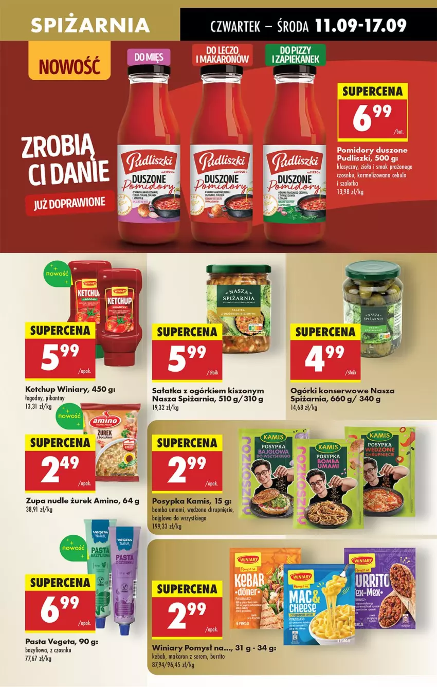 Gazetka promocyjna Biedronka - Od Czwartku - ważna 11.09 do 17.09.2025 - strona 43 - produkty: Bazyl, Cebula, Fa, Kamis, Kebab, Ketchup, Makaron, Ogórki konserwowe, Por, Sałat, Sałatka, Ser, Vegeta, Winiary, Zupa