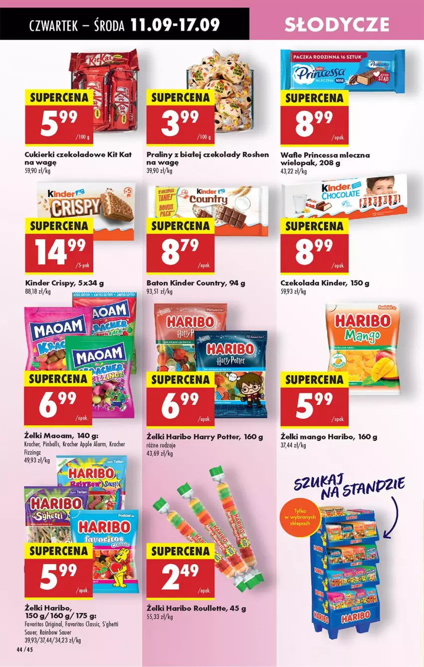 Gazetka promocyjna Biedronka - Od Czwartku - ważna 11.09 do 17.09.2025 - strona 46 - produkty: Baton, Cukier, Cukierki, Cukierki czekoladowe, Czekolada, Fa, Gin, Haribo, Harry Potter, Kinder, Kit Kat, Mango, NBA, Praliny, Princessa, Wafle