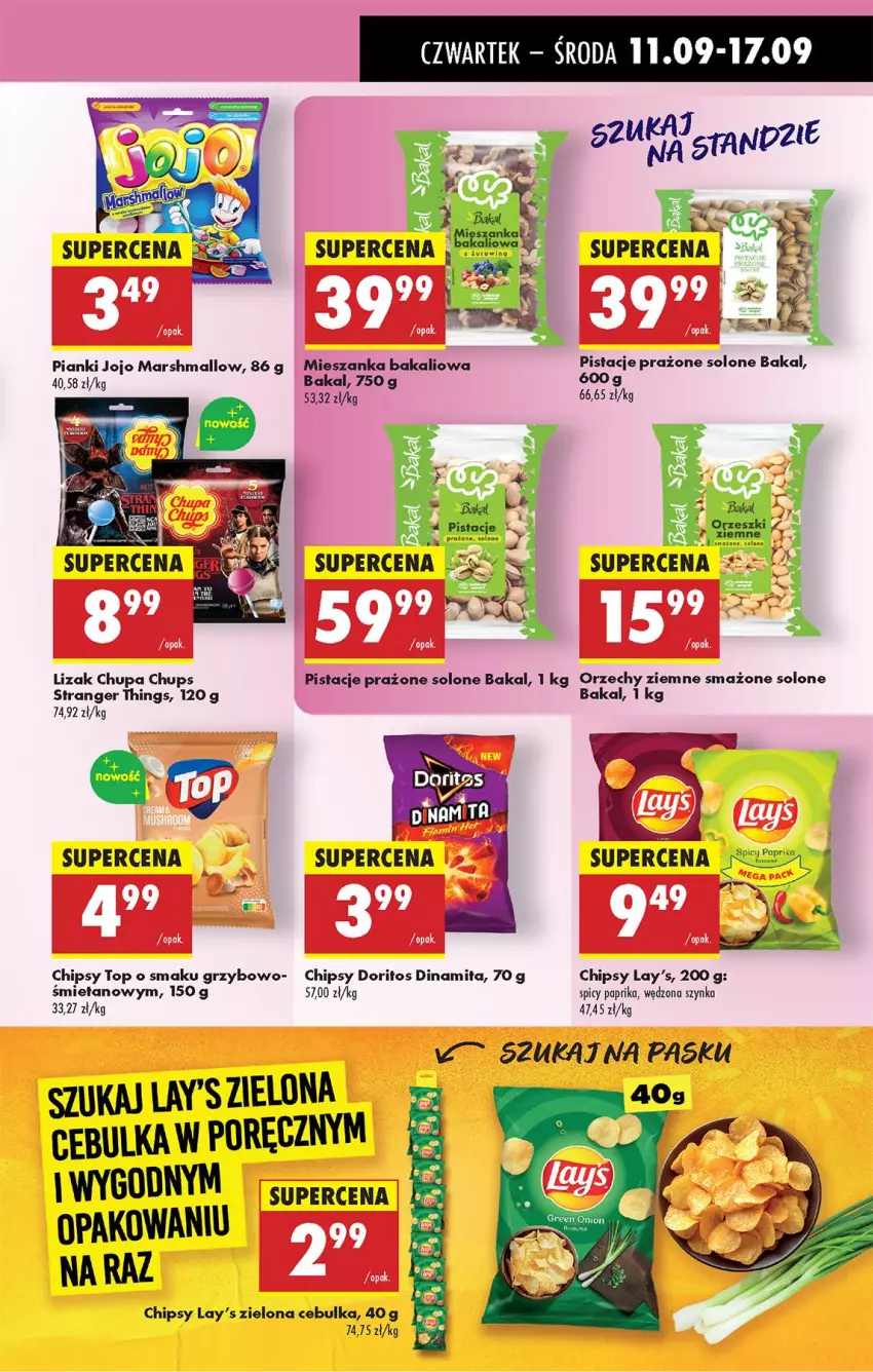 Gazetka promocyjna Biedronka - Od Czwartku - ważna 11.09 do 17.09.2025 - strona 47 - produkty: Chipsy, Chupa Chups, Mars, Mieszanka bakaliowa, Pistacje, Por, Szynka, Top, Tran
