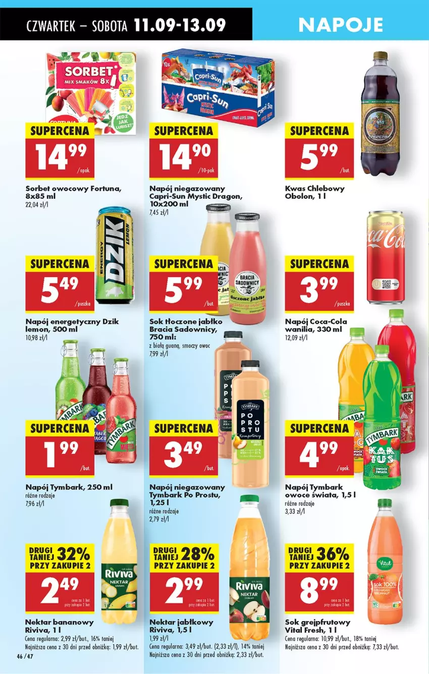 Gazetka promocyjna Biedronka - Od Czwartku - ważna 11.09 do 17.09.2025 - strona 48 - produkty: Chleb, Coca-Cola, Fortuna, Grejpfrut, Leon, Napój, Napój energetyczny, Napój niegazowany, Napoje, Nektar, Nektar bananowy, Owoce, Sok, Tymbark