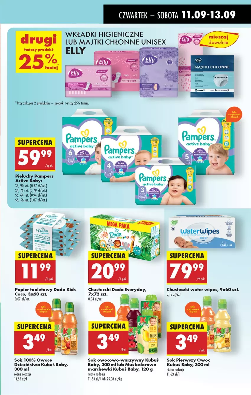 Gazetka promocyjna Biedronka - Od Czwartku - ważna 11.09 do 17.09.2025 - strona 55 - produkty: Chusteczki, Dada, Dzieci, Kubuś, Majtki, Mus, Owoce, Pampers, Papier, Papier toaletowy, Pieluchy, Sok, Wkładki