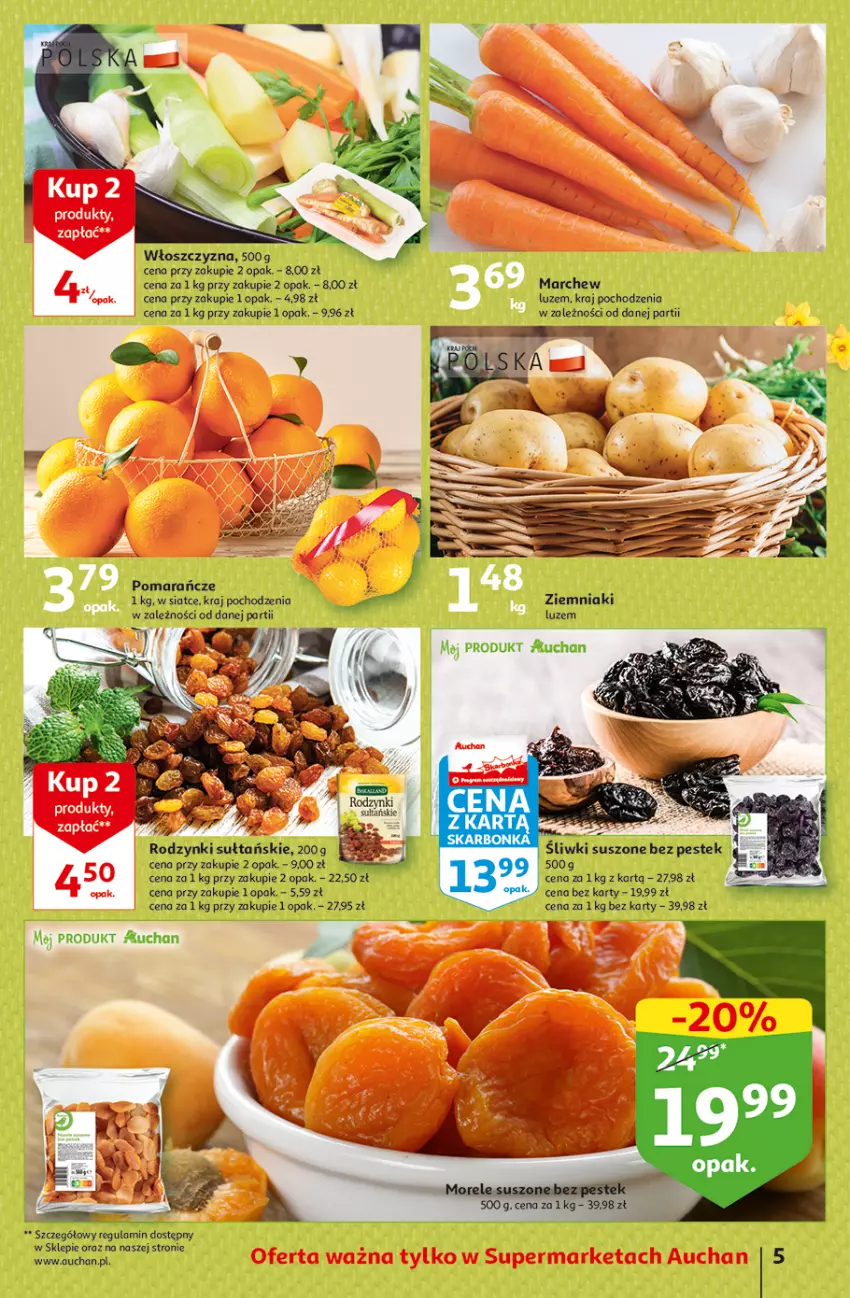 Gazetka promocyjna Auchan - Gazetka Wielkanoc na Twoim stole Supermarket Auchan - ważna 30.03 do 08.04.2023 - strona 5 - produkty: Fa, Pomarańcze, Rodzynki, Ziemniaki