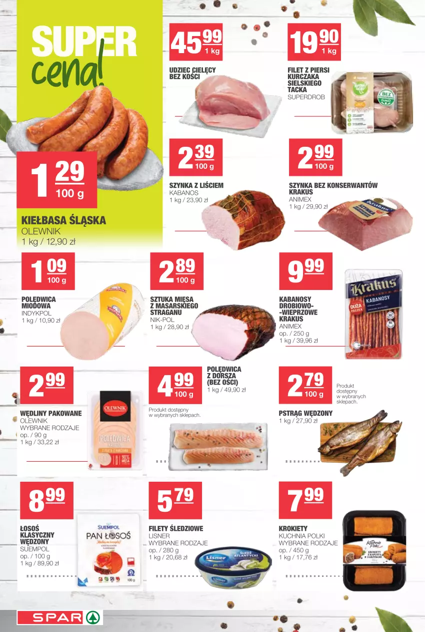 Gazetka promocyjna Spar - Spar - ważna 10.03 do 16.03.2021 - strona 4 - produkty: Kabanos, Kiełbasa, Kiełbasa śląska, Krakus, Krokiety, Kuchnia, Kurczak, Lisner, Olewnik, Polędwica, Pstrąg, Pstrąg wędzony, Ser, Suempol, Szynka