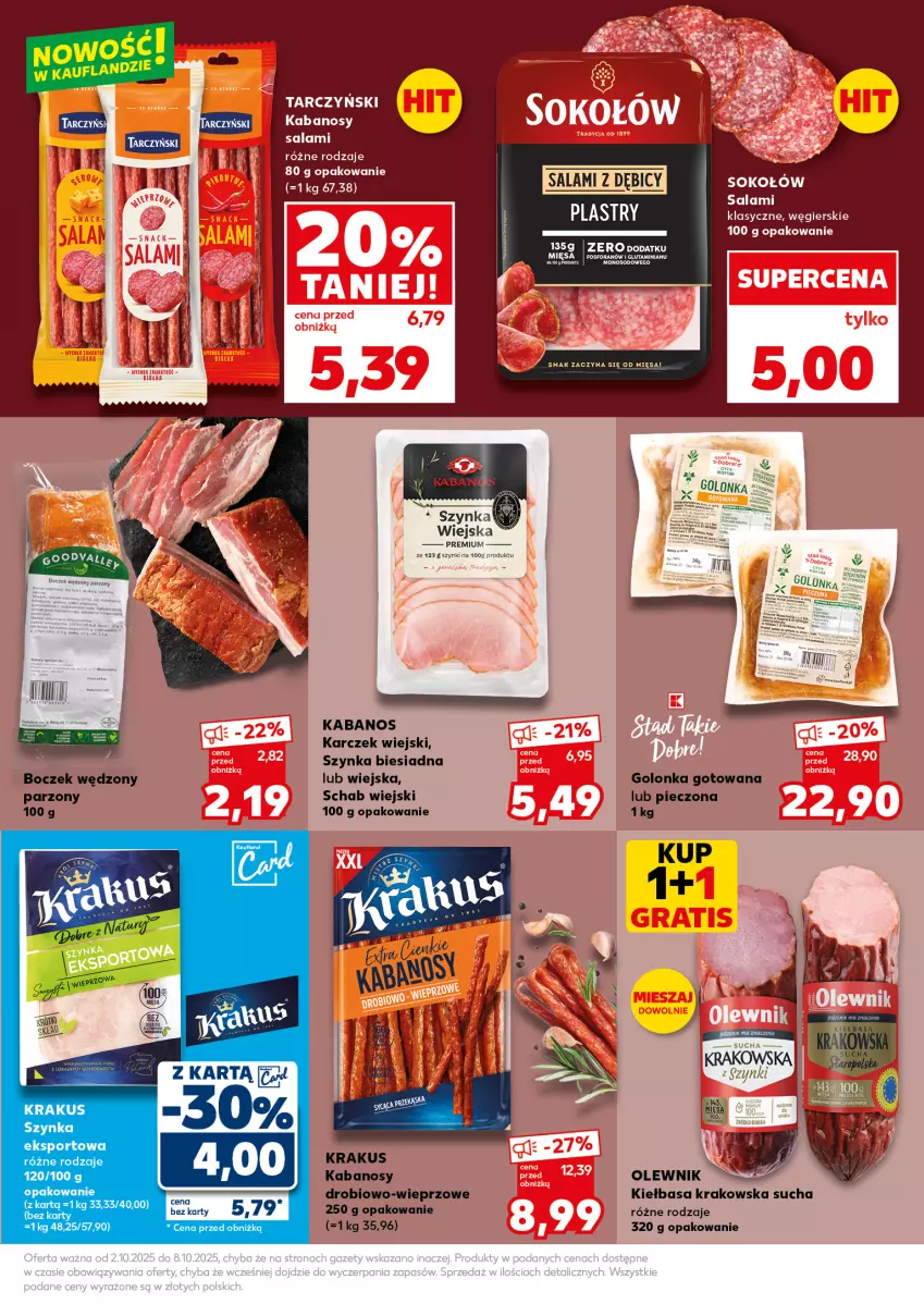 Gazetka promocyjna Kaufland - Mocny Start - ważna 06.10 do 08.10.2025 - strona 15 - produkty: Boczek, Kabanos, Kiełbasa, Kiełbasa krakowska, Krakus, Olewnik, Piec, Salami, Szynka, Tarczyński