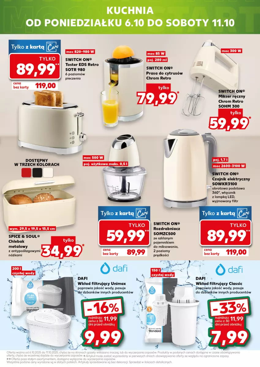 Gazetka promocyjna Kaufland - Mocny Start - ważna 06.10 do 08.10.2025 - strona 21 - produkty: Chleb, Chlebak, Czajnik, Czajnik elektryczny, Kuchnia, Mikser, Mikser ręczny, Piec, Pojemnik, Rozdrabniacz, Ser, Toster, Wkład filtrujący