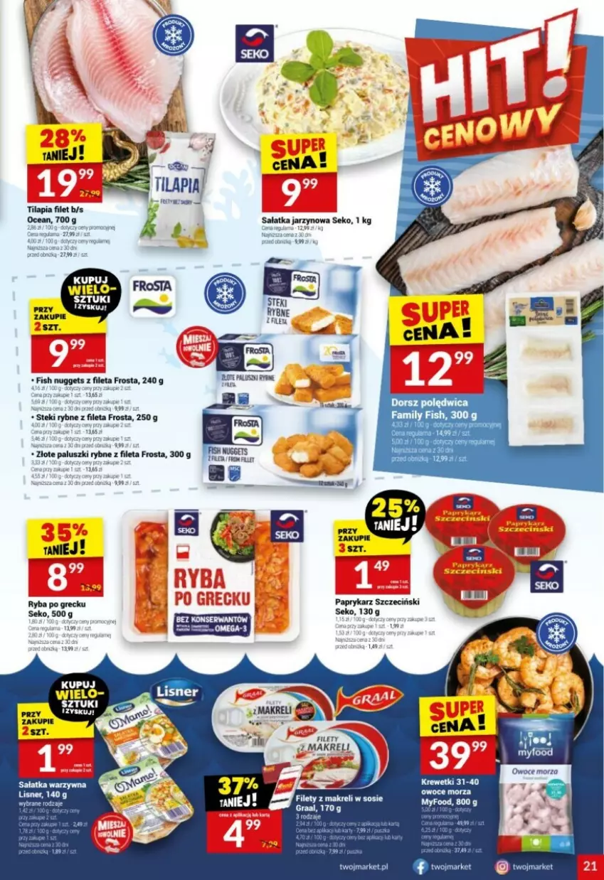 Gazetka promocyjna Twoj Market - ważna 22.01 do 28.01.2025 - strona 14 - produkty: Frosta, Gra, Graal, Lisner, Paluszki rybne, Papryka, Paprykarz, Paprykarz szczeciński, Ryba, Ryba po grecku, Sałat, Sałatka, Sałatka warzywna, SEKO, Sos, Stek, Tilapia