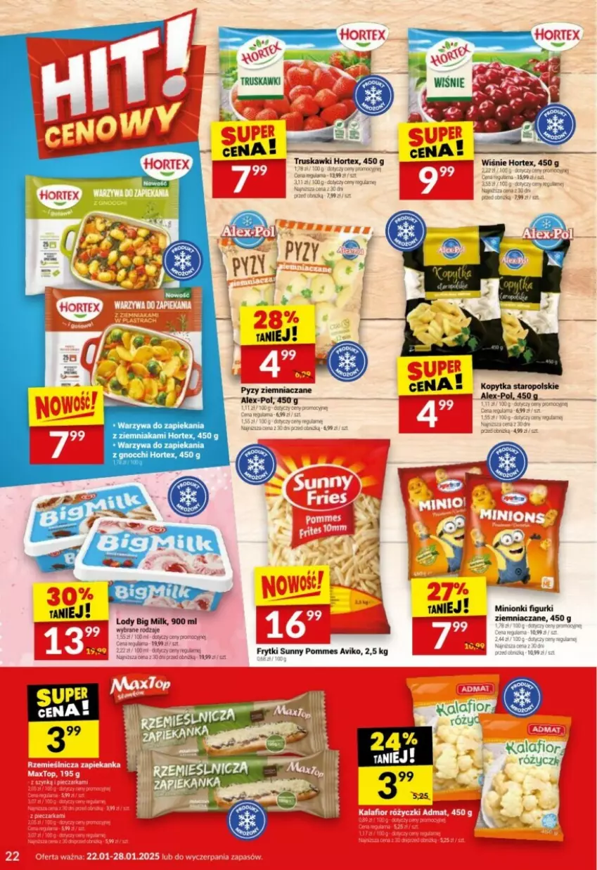 Gazetka promocyjna Twoj Market - ważna 22.01 do 28.01.2025 - strona 15 - produkty: Big Milk, Fiorda, Frytki, Hortex, Kopytka, Lody, Truskawki, Warzywa