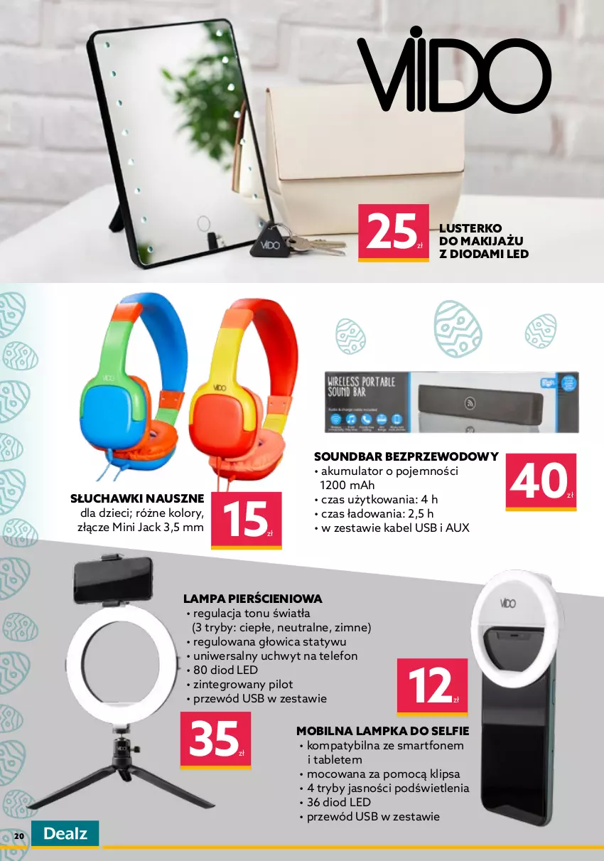 Gazetka promocyjna Dealz - KATALOG WIELKANOCNYO kurczę! Ale ceny! - ważna 28.03 do 16.04.2022 - strona 20 - produkty: Akumulator, Dzieci, Elektronika, Gra, Kabel USB, Klawiatura, Lampa, Makijaż, Mikrofon, Mobil, Mysz, Mysz bezprzewodowa, Por, Przewód, Słuchawki, Słuchawki bezprzewodowe, Smartfon, Soundbar, Tablet, Telefon, Warka, Xbox