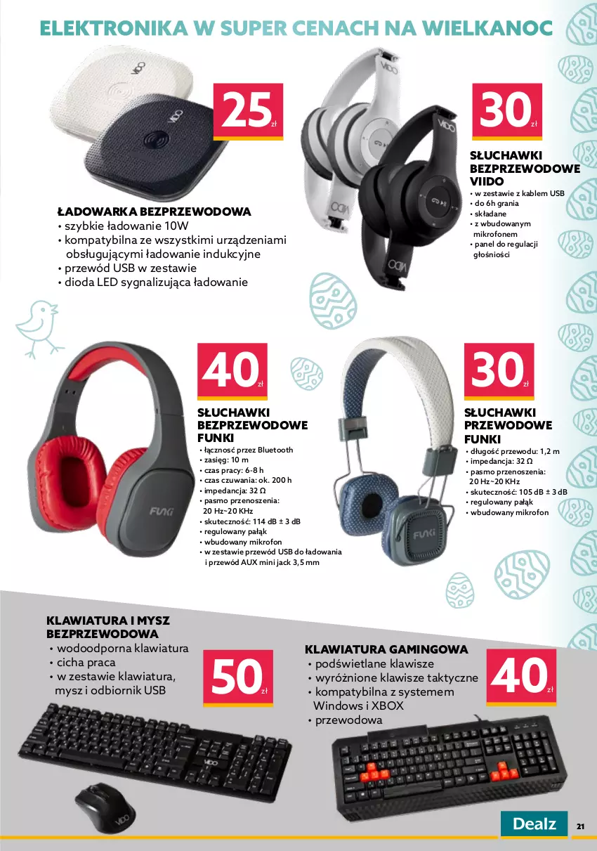 Gazetka promocyjna Dealz - KATALOG WIELKANOCNYO kurczę! Ale ceny! - ważna 28.03 do 16.04.2022 - strona 21 - produkty: Akumulator, Dzieci, Elektronika, Gra, Kabel USB, Klawiatura, Lampa, Makijaż, Mikrofon, Mobil, Mysz, Mysz bezprzewodowa, Por, Przewód, Słuchawki, Słuchawki bezprzewodowe, Smartfon, Soundbar, Tablet, Telefon, Warka, Xbox