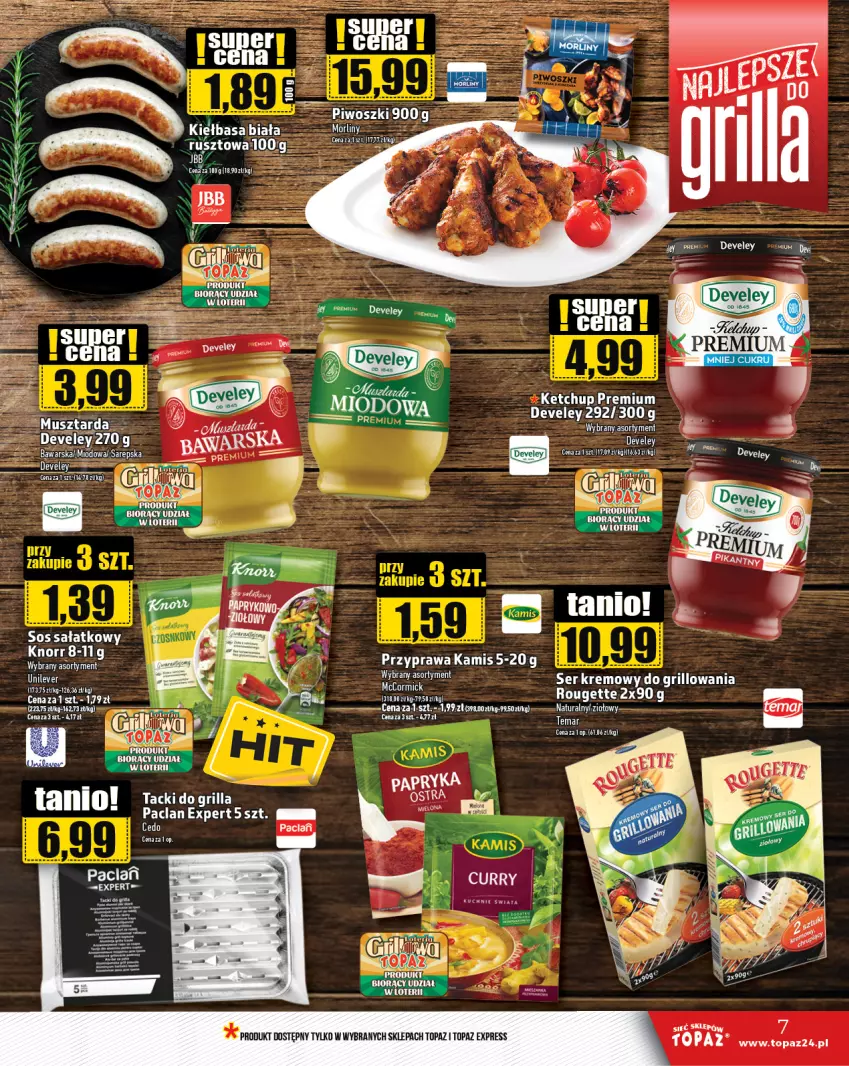 Gazetka promocyjna Topaz - Gazetka - ważna 31.05 do 05.06.2024 - strona 7 - produkty: Grill, Kamis, Ketchup, Kiełbasa, Kiełbasa biała, Knorr, Mus, Musztarda, Ser, Taft, Top