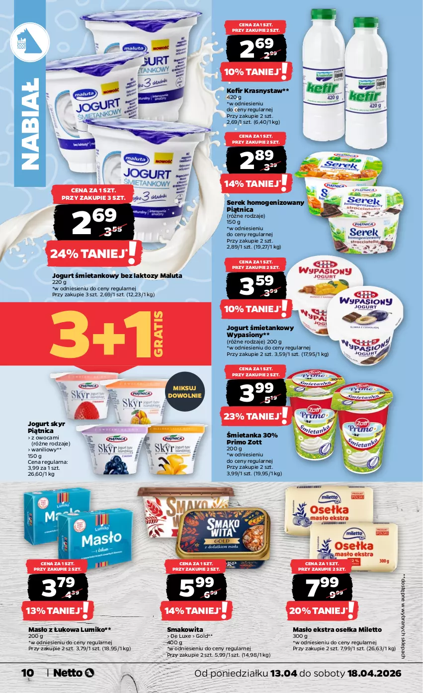 Gazetka promocyjna Netto - Od Poniedziałku - ważna 13.04 do 18.04.2026 - strona 10 - produkty: Gra, Jogurt, Kefir, Masło, Piątnica, Ser, Serek, Serek homogenizowany, Smakowita, Zott