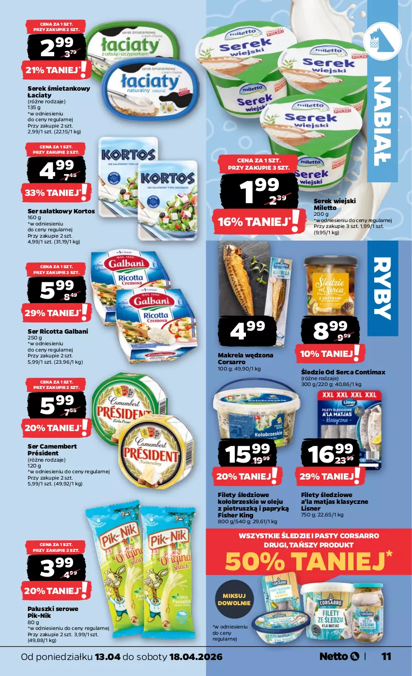 Gazetka promocyjna Netto - Od Poniedziałku - ważna 13.04 do 18.04.2026 - strona 11 - produkty: Camembert, Galbani, Lisner, Matjas, Olej, Président, Ricotta, Sałat, Ser, Serek, Serek wiejski