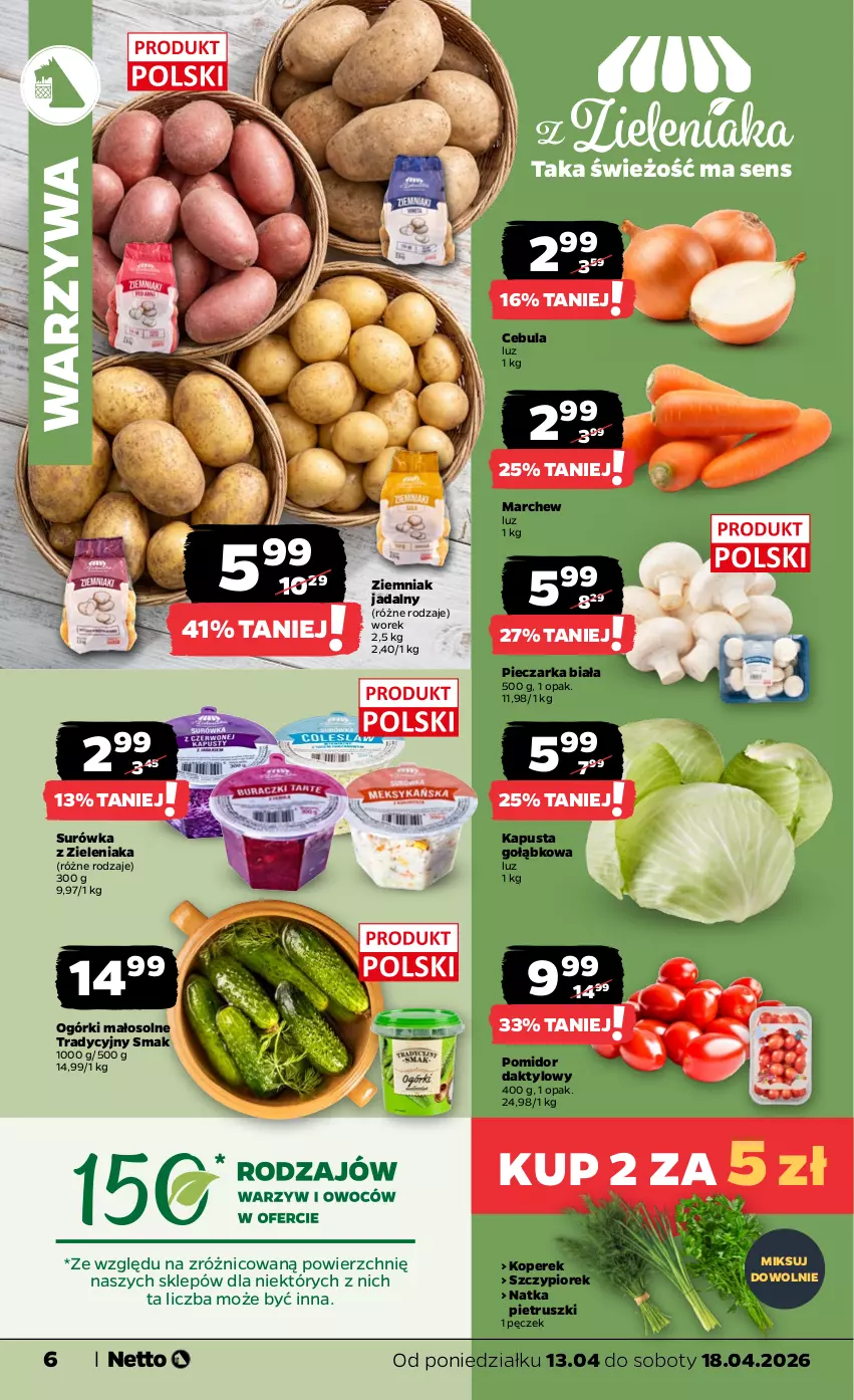 Gazetka promocyjna Netto - Od Poniedziałku - ważna 13.04 do 18.04.2026 - strona 6 - produkty: Cebula, Natka pietruszki, Piec, Pieczarka, Surówka, Warzywa