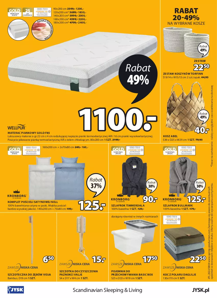 Gazetka promocyjna Jysk - Oferta tygodnia - ważna 10.08 do 13.09.2022 - strona 17 - produkty: Koc, Komplet pościeli, Kosz, Materac, Materac piankowy, Pojemnik, Pojemnik do przechowywania, Pościel, Sok, Szczoteczka, Szczoteczka do zębów, Szczotka, Szlafrok, Tera, Wełna