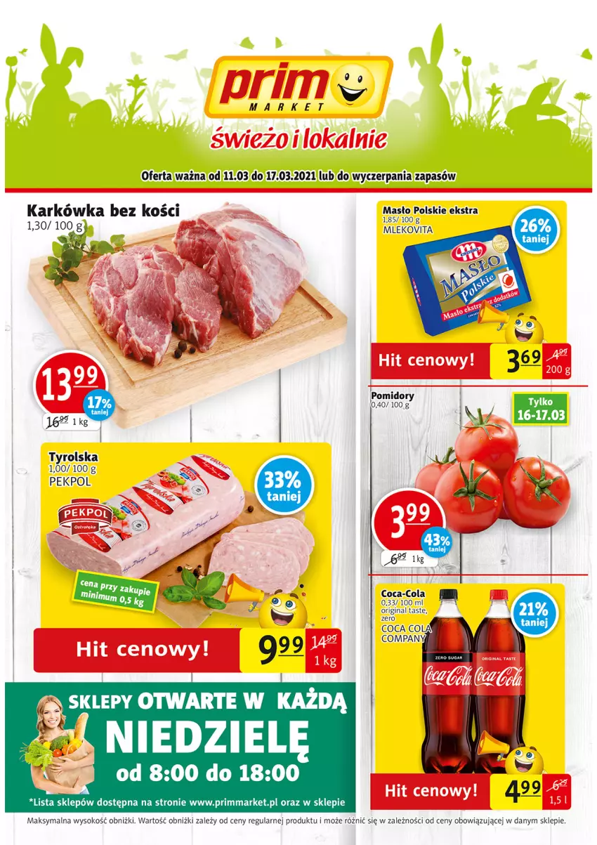 Gazetka promocyjna Prim Market - Gazetka - ważna 11.03 do 17.03.2021 - strona 1 - produkty: Coca-Cola, Gin, Masło, Mleko, Mlekovita, Pekpol, Sok