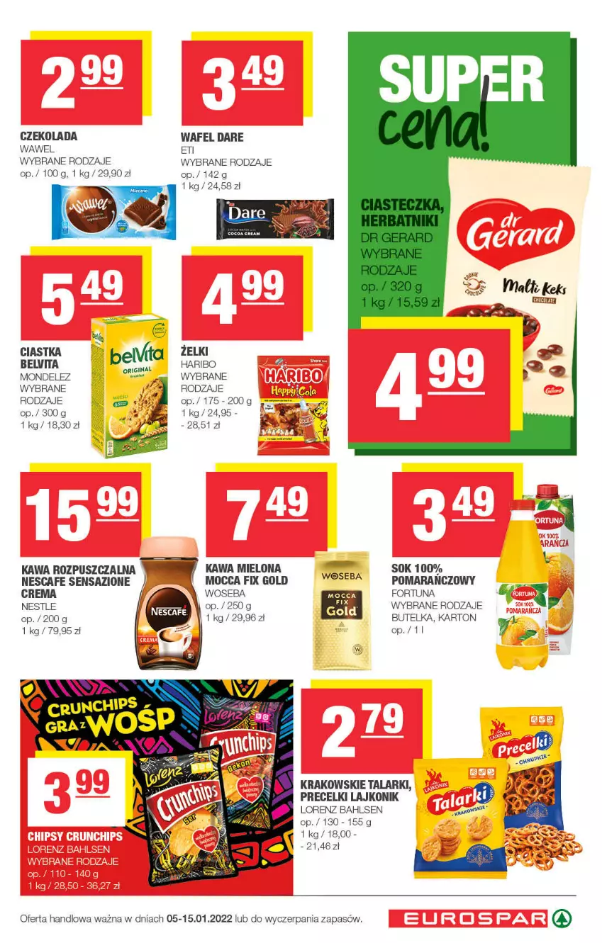 Gazetka promocyjna Spar - EuroSpar - ważna 02.01 do 12.01.2022 - strona 11 - produkty: BelVita, Ciastka, Czekolada, Fortuna, Haribo, Kawa, Kawa mielona, Kawa rozpuszczalna, Lajkonik, Lorenz, Mocca Fix Gold, Precelki, Sok, Wawel, Woseba