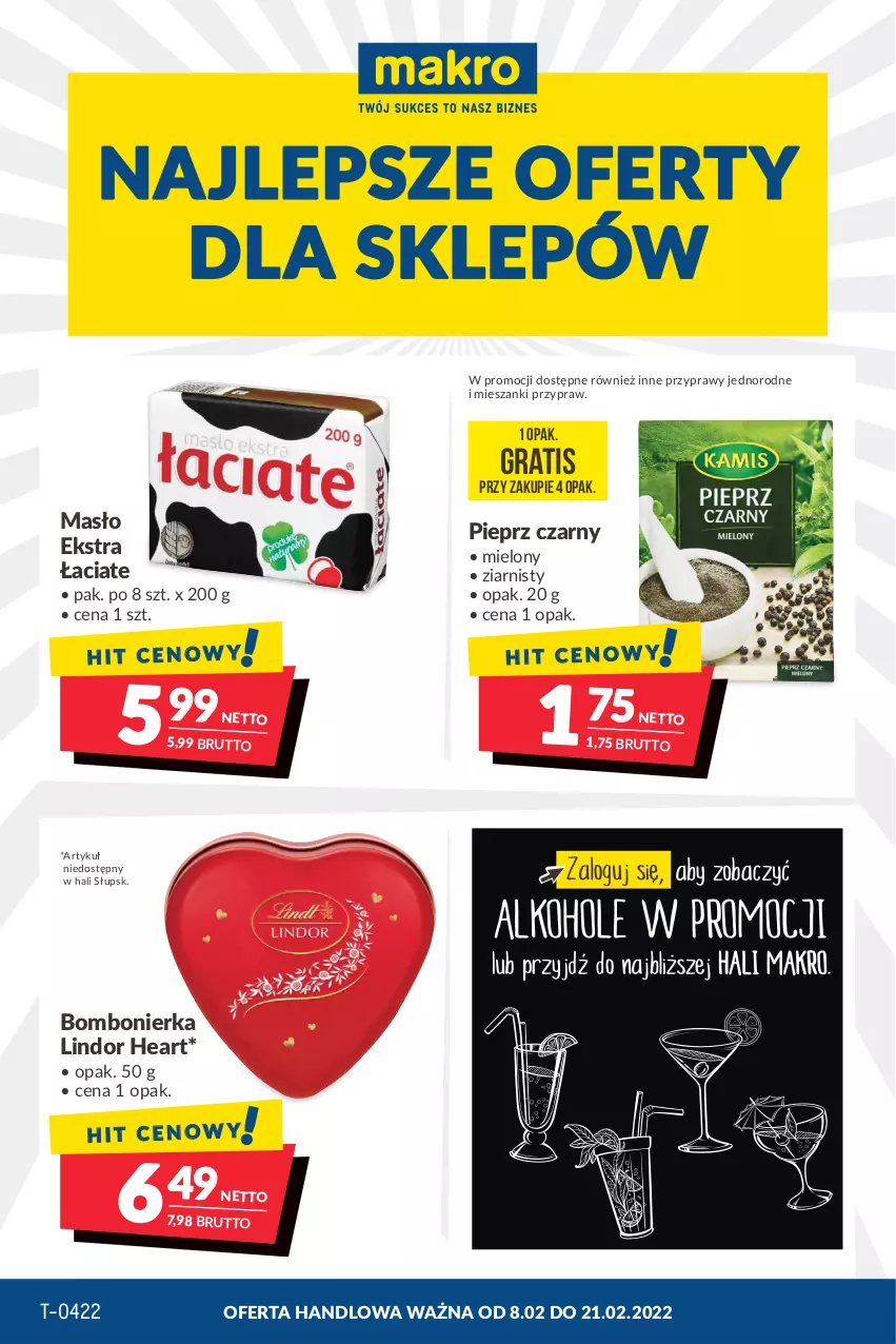 Gazetka promocyjna Makro - [Oferta promocyjna] Artykuły spożywcze i przemysłowe - ważna 08.02 do 21.02.2022 - strona 1 - produkty: Gra, Lindor, Masło, Pieprz, Przyprawy