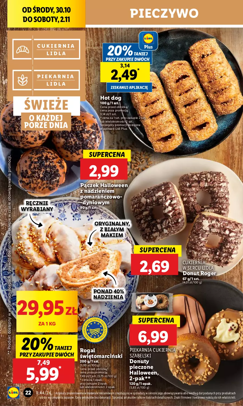 Gazetka promocyjna Lidl - GAZETKA - ważna 30.10 do 02.11.2024 - strona 28 - produkty: Cukier, Donut, Gin, Hot dog, Nuty, Pączek, Piec, Pieczywo, Por, Rogal, Ser