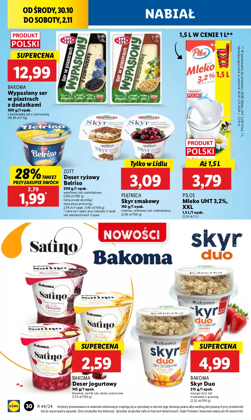 Gazetka promocyjna Lidl - GAZETKA - ważna 30.10 do 02.11.2024 - strona 30 - produkty: Bakoma, Belriso, Brownie, Deser, Gra, Jogurt, Liczi, Mango, Mleko, Piątnica, Pilos, Por, Ryż, Ser, Zott