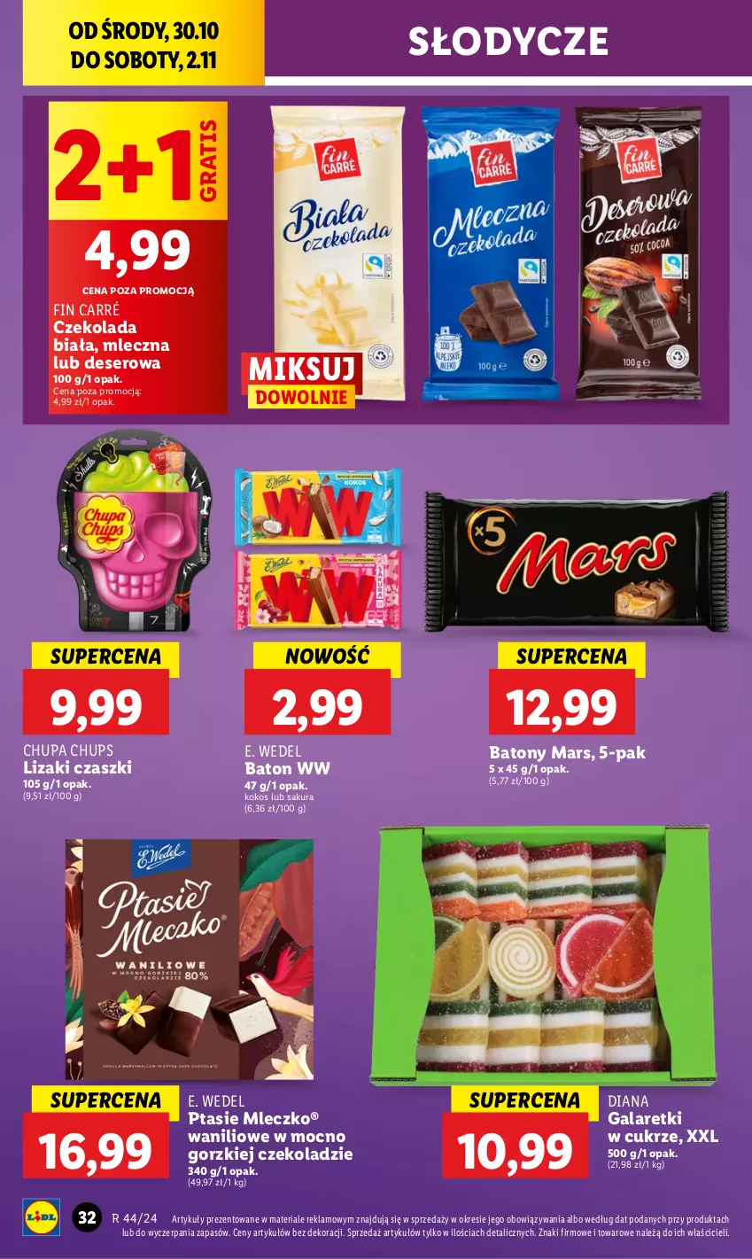 Gazetka promocyjna Lidl - GAZETKA - ważna 30.10 do 02.11.2024 - strona 40 - produkty: Baton, Chupa Chups, Czekolada, Deser, E. Wedel, Gala, Galaretki, Gra, Kokos, Lizaki, Mars, Mleczko, Ptasie mleczko, Ser