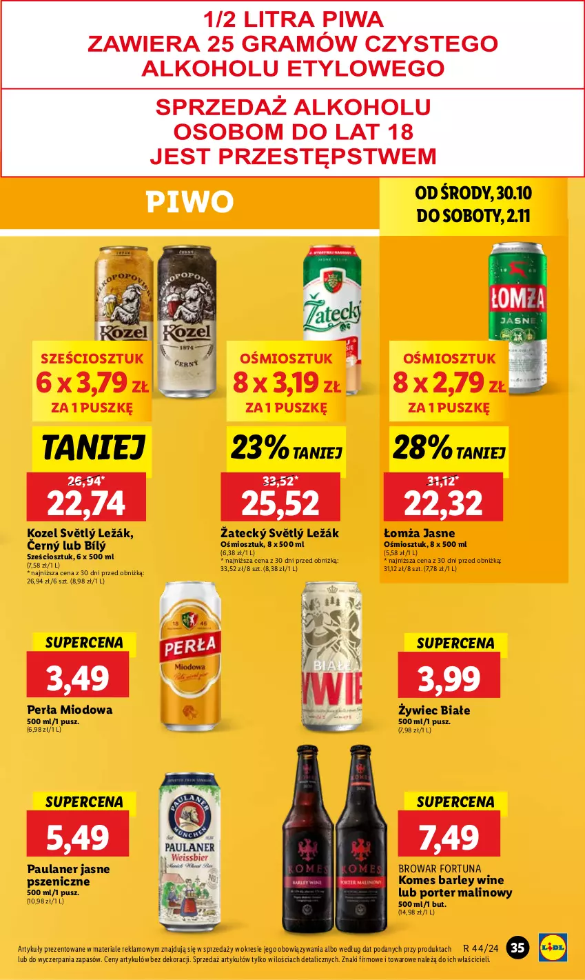 Gazetka promocyjna Lidl - GAZETKA - ważna 30.10 do 02.11.2024 - strona 43 - produkty: Fortuna, Kozel, Perła, Piwo, Por