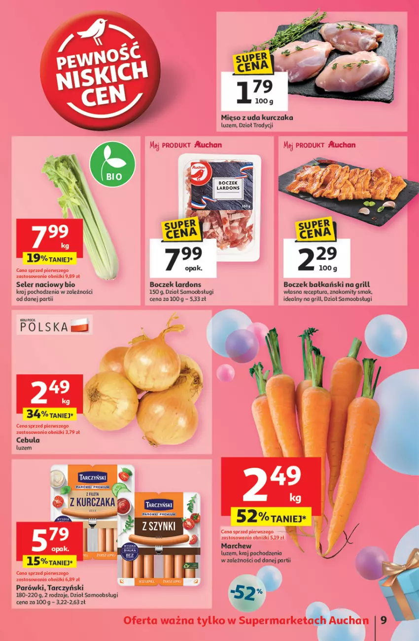 Gazetka promocyjna Auchan - Te URODZINY są NAJ Supermarket - ważna 15.05 do 21.05.2025 - strona 11 - produkty: Boczek, Cebula, Fa, Grill, Kurczak, Mięso, Mięso z uda kurczaka, Parówki, Seler naciowy, Tarczyński