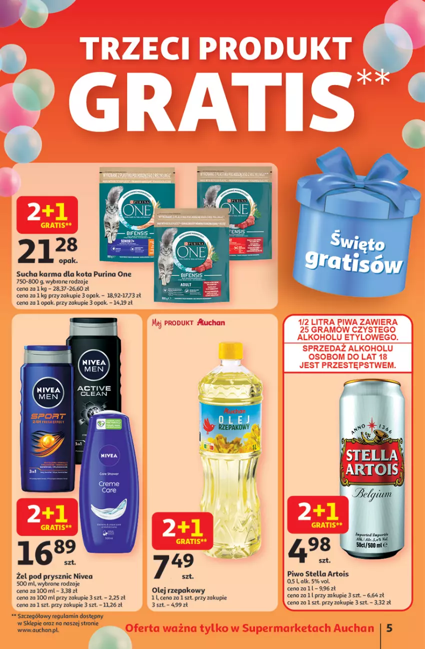 Gazetka promocyjna Auchan - Te URODZINY są NAJ Supermarket - ważna 15.05 do 21.05.2025 - strona 5 - produkty: Nivea, Olej, Olej rzepakowy, Piwo, Por, Pur, Purina, Sucha karma