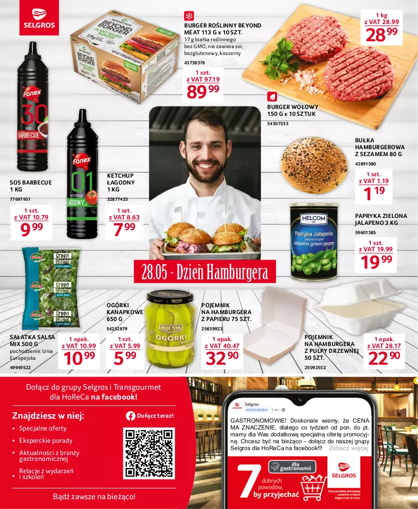 Gazetka promocyjna Selgros - Oferta gastronomiczna - ważna 18.05 do 31.05.2023 - strona 16 - produkty: Bułka, Bułka hamburger, Burger, Fa, Hamburger, Ketchup, Kosz, LG, O nas, Papier, Papryka, Pojemnik, Por, Sałat, Sałatka, Salsa, Sezam, Sos, Tera, Tran