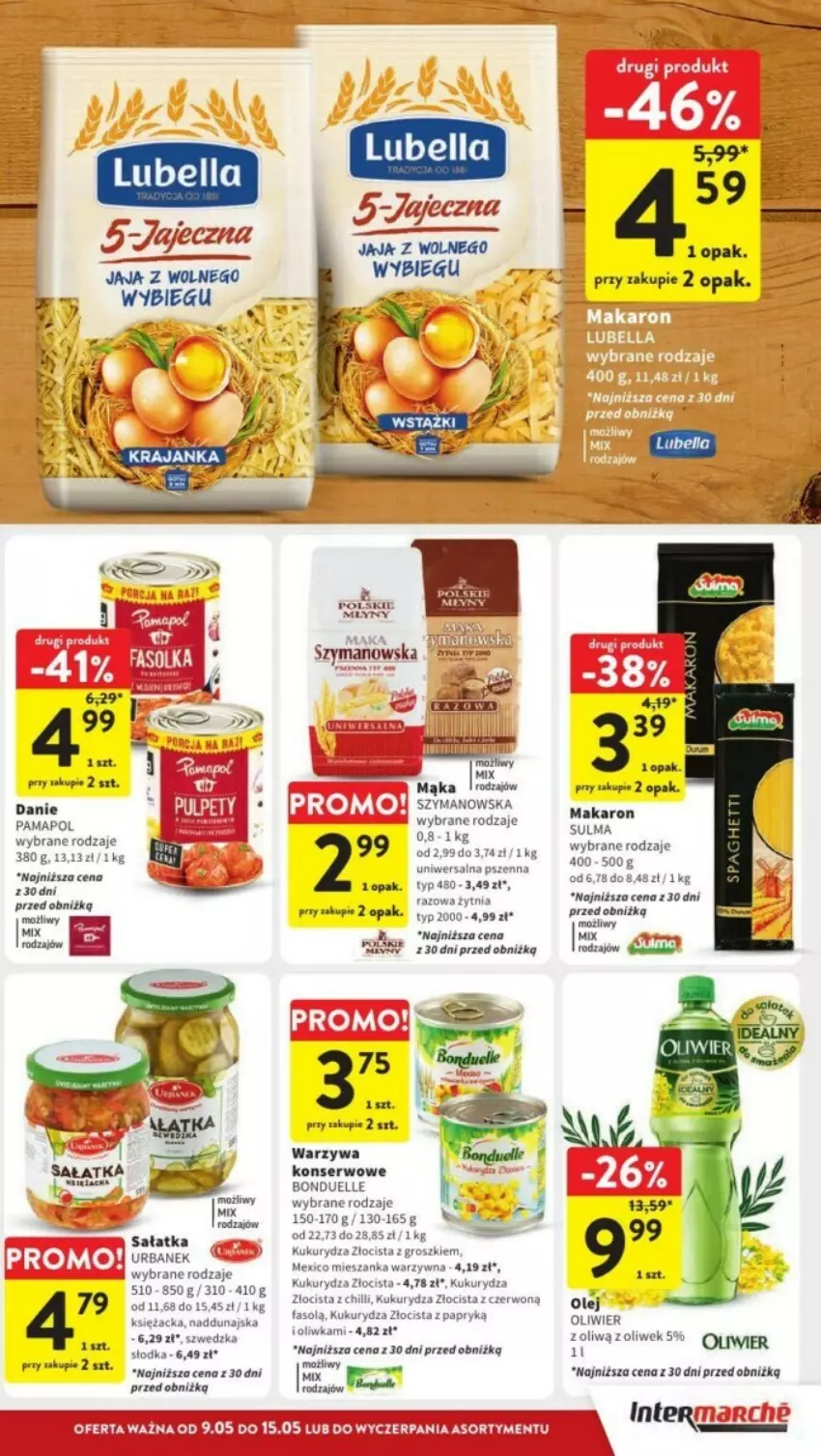 Gazetka promocyjna Intermarche - ważna 13.05 do 15.05.2024 - strona 22 - produkty: Bell, Bella, Bonduelle, Fa, Kukurydza, Lubella, Makaron, Olej, Sałat, Sałatka, Ser, Warzywa