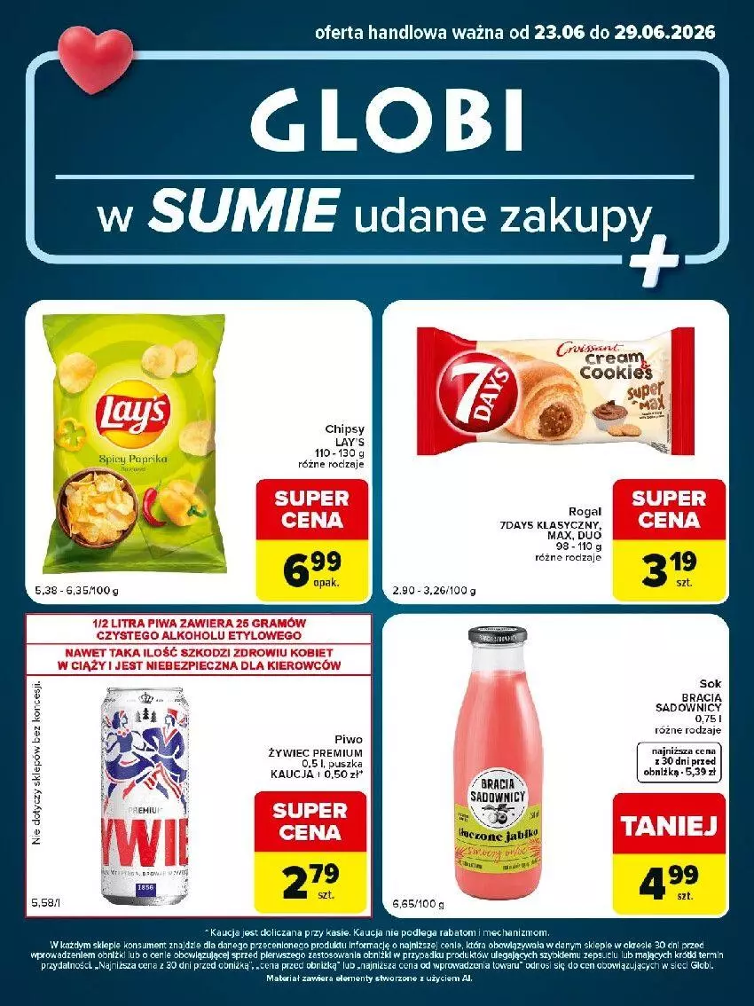 Gazetka promocyjna Carrefour - Gazetka Globi w SUMIE udane zakupy - ważna 23.06 do 29.06.2026 - strona 1 - produkty: Chipsy, Piec, Piwa, Rogal, Sok