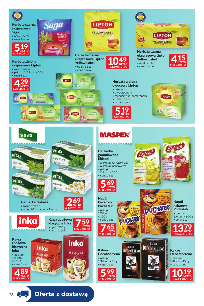 Gazetka promocyjna Makro - Dystrybucja do sklepów - ważna 04.08 do 31.08.2026 - strona 28 - produkty: Gra, Granat, Herbata, Herbata czarna, Inka, Kakao, Kawa, Kawa zbożowa, Lipton, Napój, Saga
