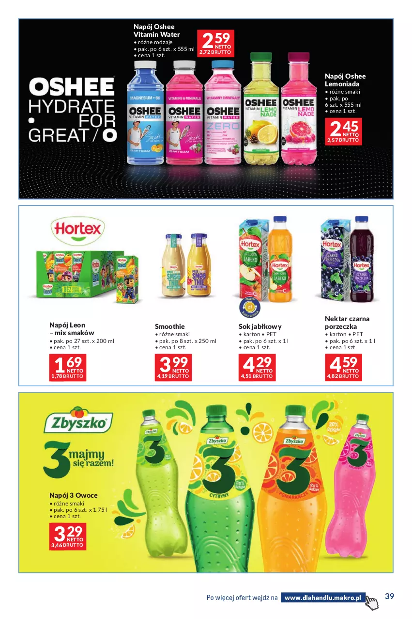 Gazetka promocyjna Makro - Dystrybucja do sklepów - ważna 04.08 do 31.08.2026 - strona 39 - produkty: Lemoniada, Leon, Napój, Nektar, Oshee, Owoce, Por, Smoothie, Sok, Sok jabłkowy