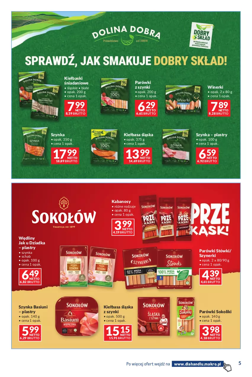 Gazetka promocyjna Makro - Dystrybucja do sklepów - ważna 04.08 do 31.08.2026 - strona 5 - produkty: Danio, Kabanos, Kiełbasa, Kiełbasa śląska, Parówki, Parówki sokoliki, Parówki z szynki, Sok, Szynka