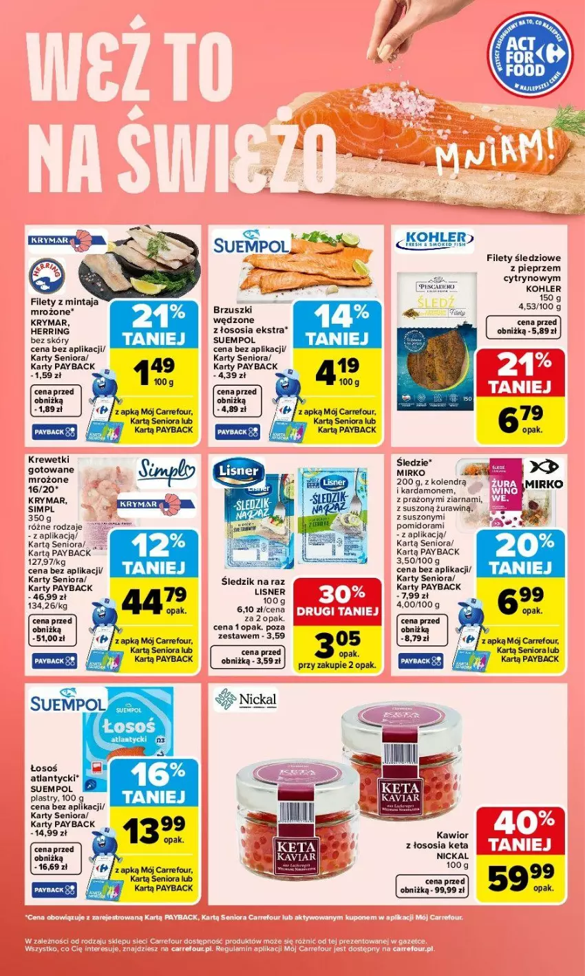 Gazetka promocyjna Carrefour - Gazetka Weźto na świeżo - ważna 27.04 do 02.05.2026 - strona 3 - produkty: Kawior, Krewetki, Lisner, Mintaj, Pieprz, Sos, Suempol