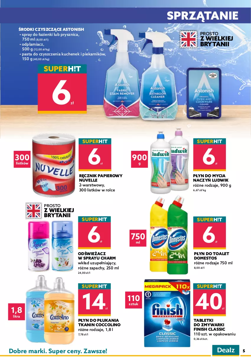 Gazetka promocyjna Dealz - WIELKIE OTWARCIE 01.04.2022Bartoszyce, Inbag Bartoszyce - ważna 01.04 do 15.04.2022 - strona 5 - produkty: Aquafresh, Chusteczki, Coccolino, Do mycia naczyń, Domestos, Dove, Finish, Gillette, Klej, Kostka myjąca, Ludwik, Makijaż, Odplamiacz, Odżywka, Olej, Papier, Pasta do zębów, Pianka do golenia, Piekarnik, Płyn do mycia, Płyn do mycia naczyń, Płyn do płukania, Ręcznik, Sprzątanie, Szampon, Sztuczne rzęsy, Tablet, Tabletki do zmywarki, Zmywarki