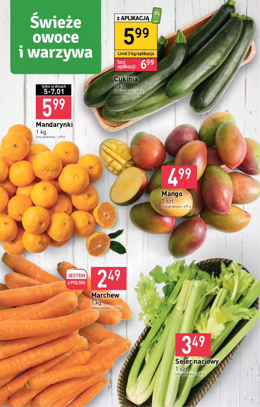 Gazetka promocyjna Stokrotka - Market - ważna 05.01 do 11.01.2023 - strona 4 - produkty: Mandarynki, Mango, Owoce, Seler naciowy, Warzywa