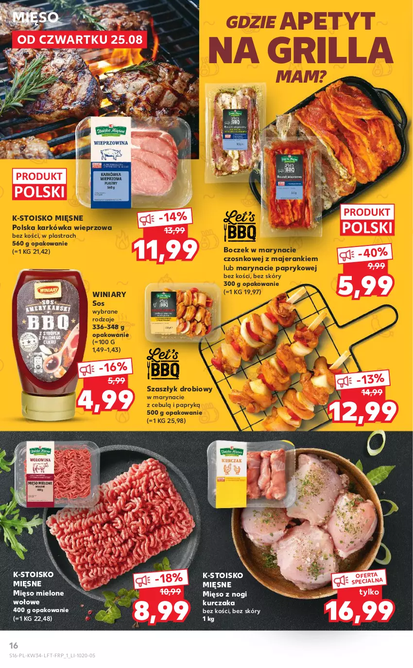 Gazetka promocyjna Kaufland - OFERTA TYGODNIA - ważna 25.08 do 31.08.2022 - strona 16 - produkty: Boczek, Grill, Karkówka wieprzowa, Kurczak, Mięso, Mięso mielone, Sos, Winiary