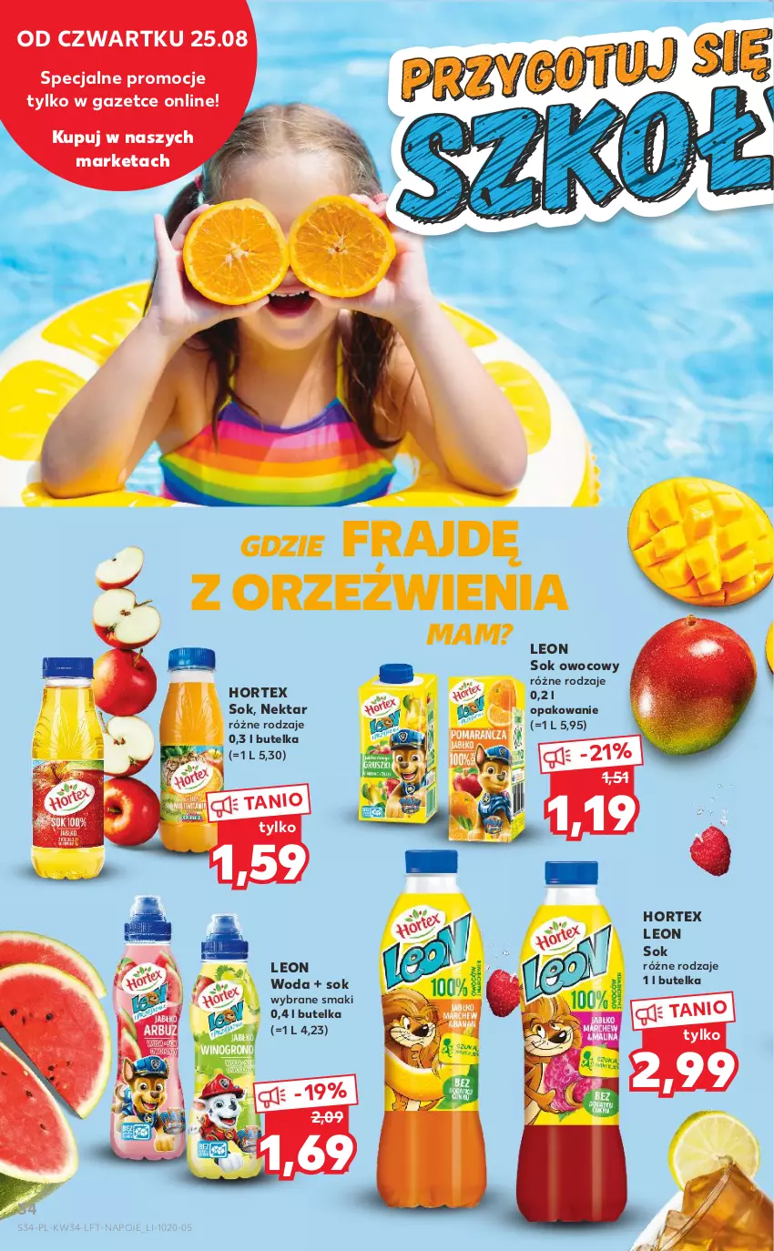 Gazetka promocyjna Kaufland - OFERTA TYGODNIA - ważna 25.08 do 31.08.2022 - strona 34 - produkty: Hortex, Leon, Napoje, Nektar, Sok, Woda