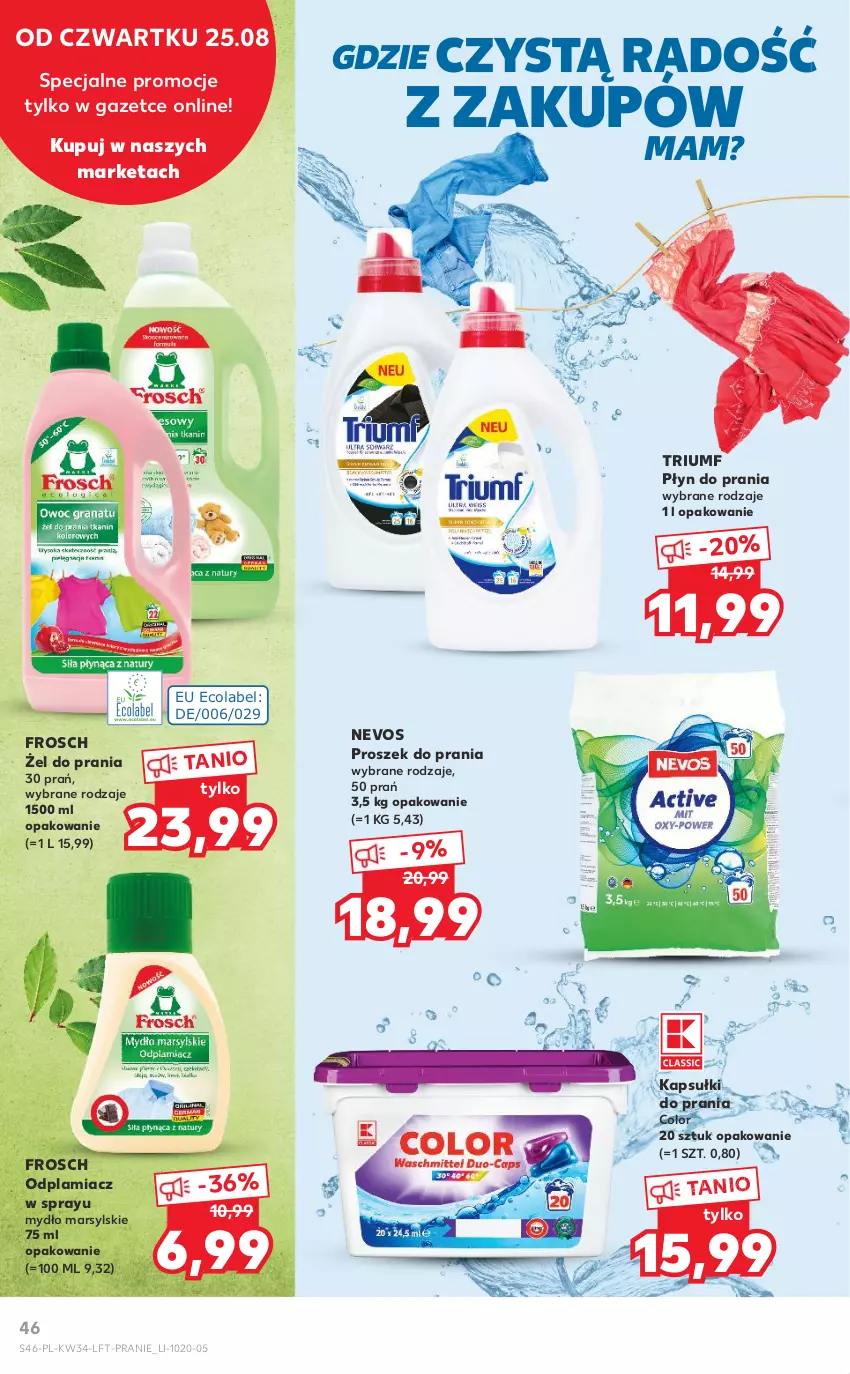 Gazetka promocyjna Kaufland - OFERTA TYGODNIA - ważna 25.08 do 31.08.2022 - strona 46 - produkty: Frosch, Kapsułki do prania, Mars, Mydło, Odplamiacz, Płyn do prania, Proszek do prania