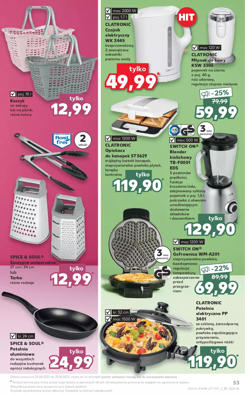 Gazetka promocyjna Kaufland - OFERTA TYGODNIA - ważna 25.08 do 31.08.2022 - strona 53 - produkty: Blender, Czajnik, Czajnik elektryczny, Dozownik, Gofrownica, Gra, Kosz, Młynek, Młynek do kawy, Opiekacz do kanapek, Patelnia, Piec, Pojemnik, Por, Szczypce, Tarka, Top