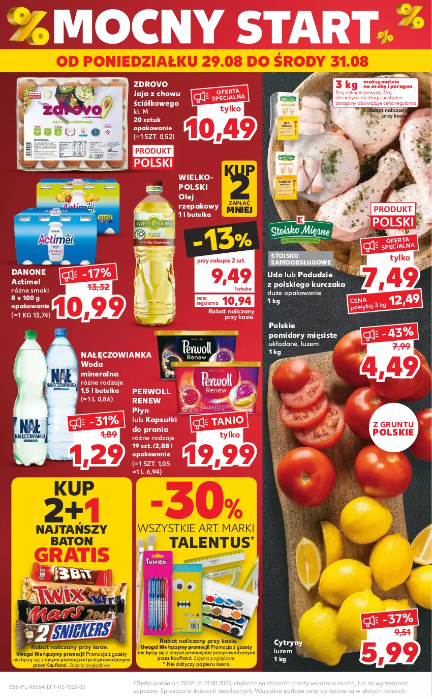 Gazetka promocyjna Kaufland - OFERTA TYGODNIA - ważna 25.08 do 31.08.2022 - strona 56 - produkty: Actimel, Baton, Cytryny, Danone, Gra, Grunt, Jaja, Kapsułki do prania, Kurczak, Nałęczowianka, Olej, Olej rzepakowy, Papier, Perwoll, Pomidory, Ser, Waga, Woda, Woda mineralna