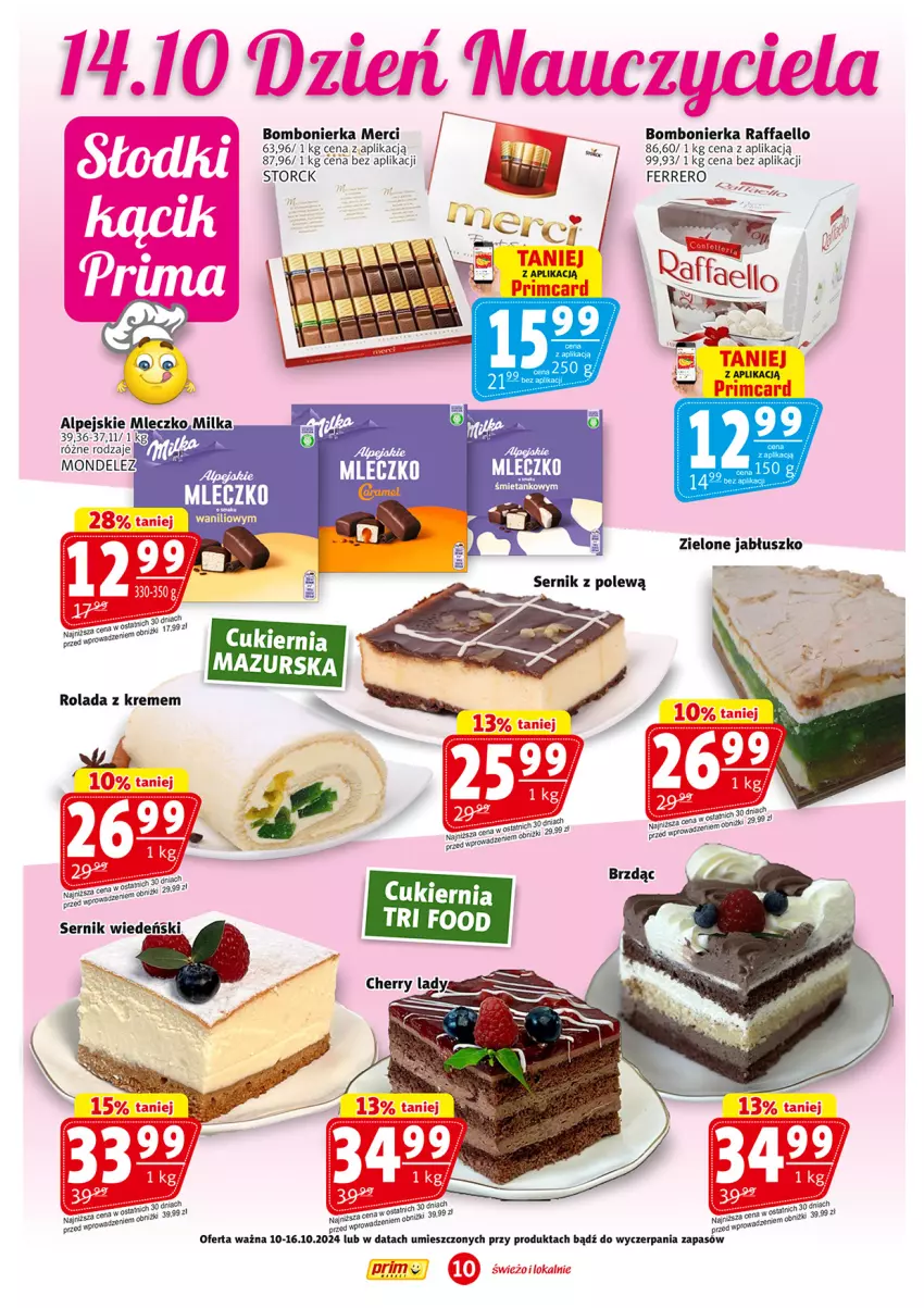 Gazetka promocyjna Prim Market - ważna 03.10 do 09.10.2024 - strona 10 - produkty: Cukier, Fa, Ferrero, Merci, Mleczko, Raffaello, Rolada, Ser