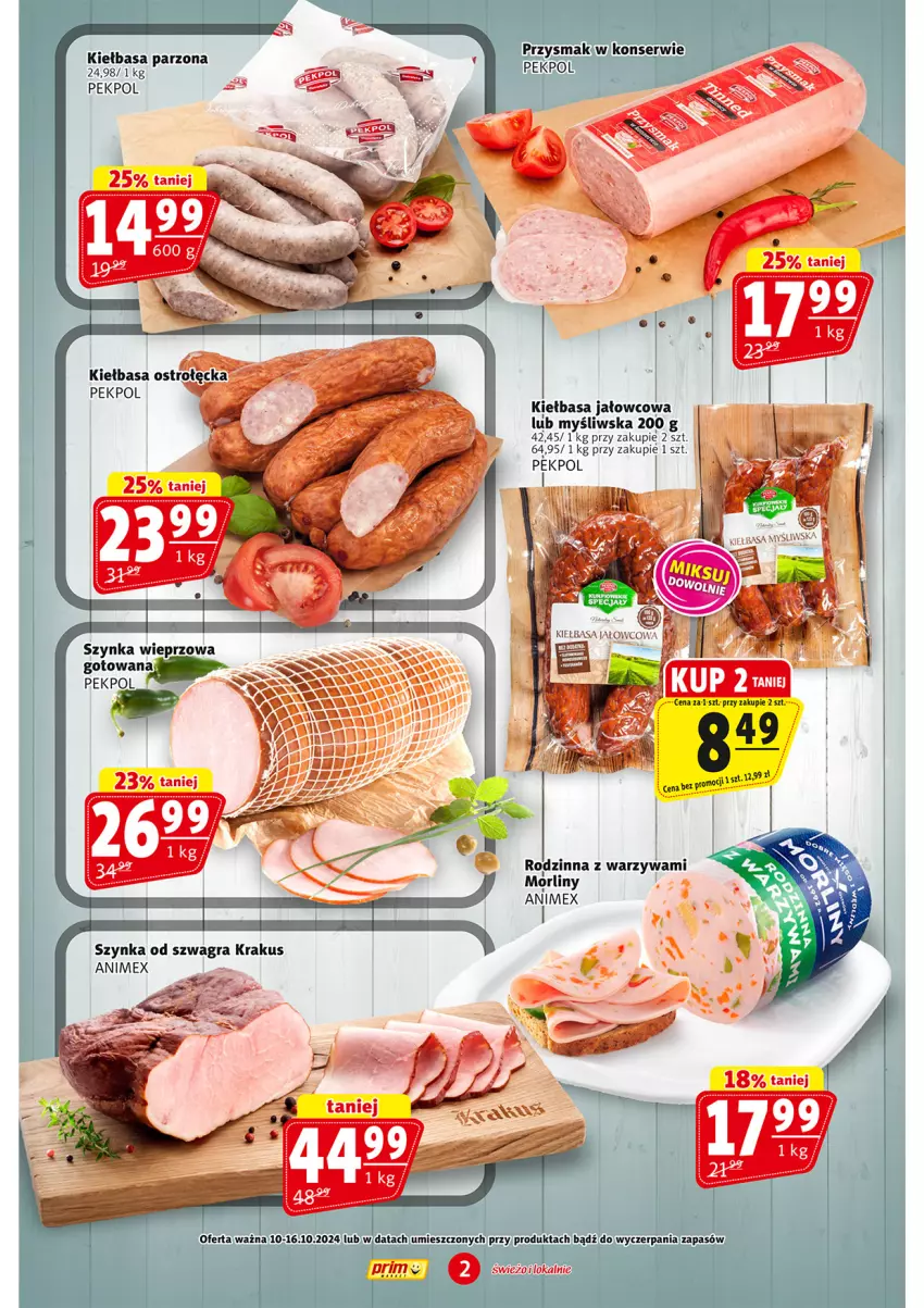 Gazetka promocyjna Prim Market - ważna 03.10 do 09.10.2024 - strona 2 - produkty: Gra, Kiełbasa, Krakus, Morliny, Pekpol, Ser, Szynka, Szynka wieprzowa, Warzywa