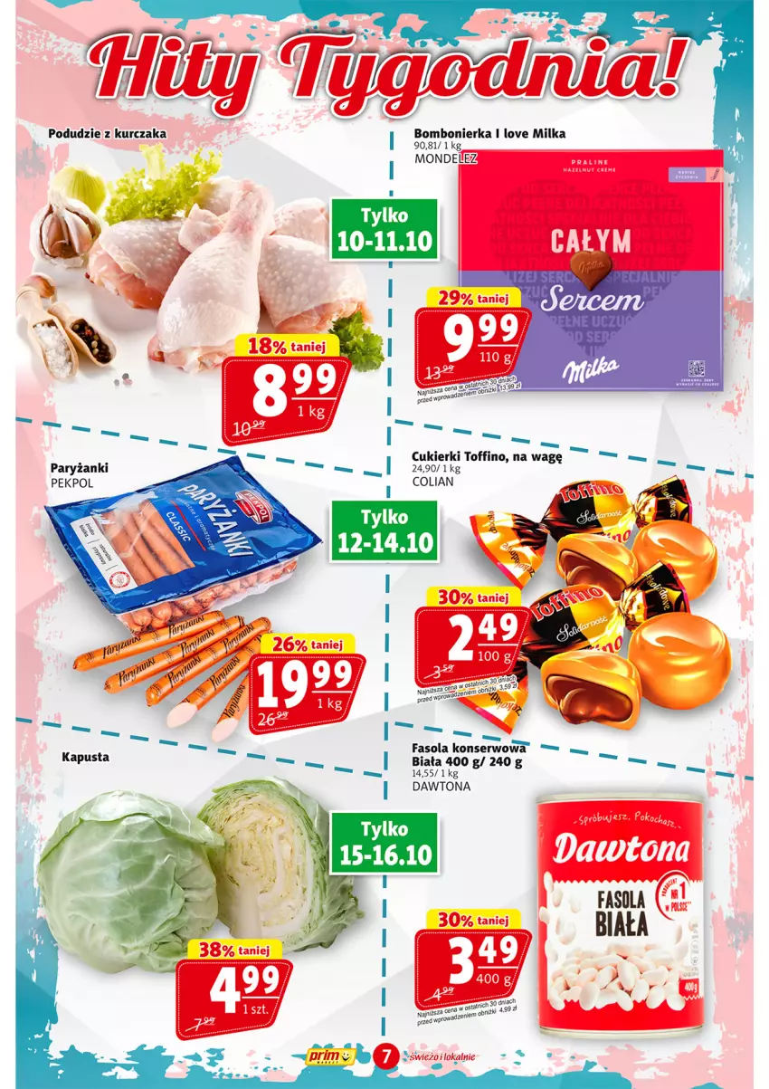 Gazetka promocyjna Prim Market - ważna 03.10 do 09.10.2024 - strona 7 - produkty: Cukier, Cukierki, Dawtona, Fa, Fasola, Kurczak, LG, Milka, Pekpol, Podudzie z kurczaka, Ryż, Ser, Toffino