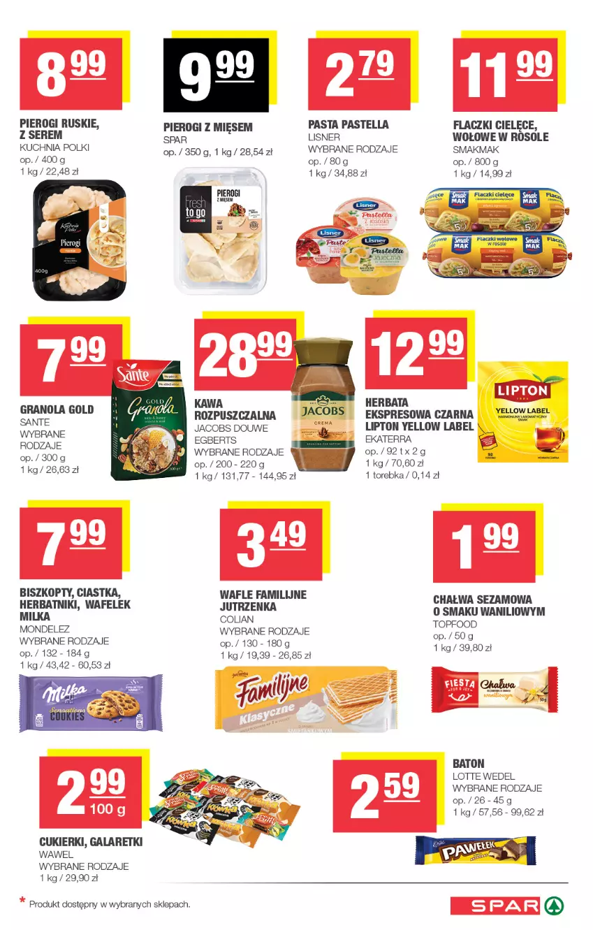 Gazetka promocyjna Spar - Spar - ważna 29.07 do 09.08.2026 - strona 5 - produkty: Baton, Biszkopty, Chałwa, Ciastka, Cukier, Cukierki, Fa, Gala, Galaretki, Herbatniki, Jacobs, Jutrzenka, Kuchnia, Lipton, Lisner, Milka, Pastella, Pierogi, Ser, Sezam, Sól, Torebka, Wafelek, Wafle, Wawel