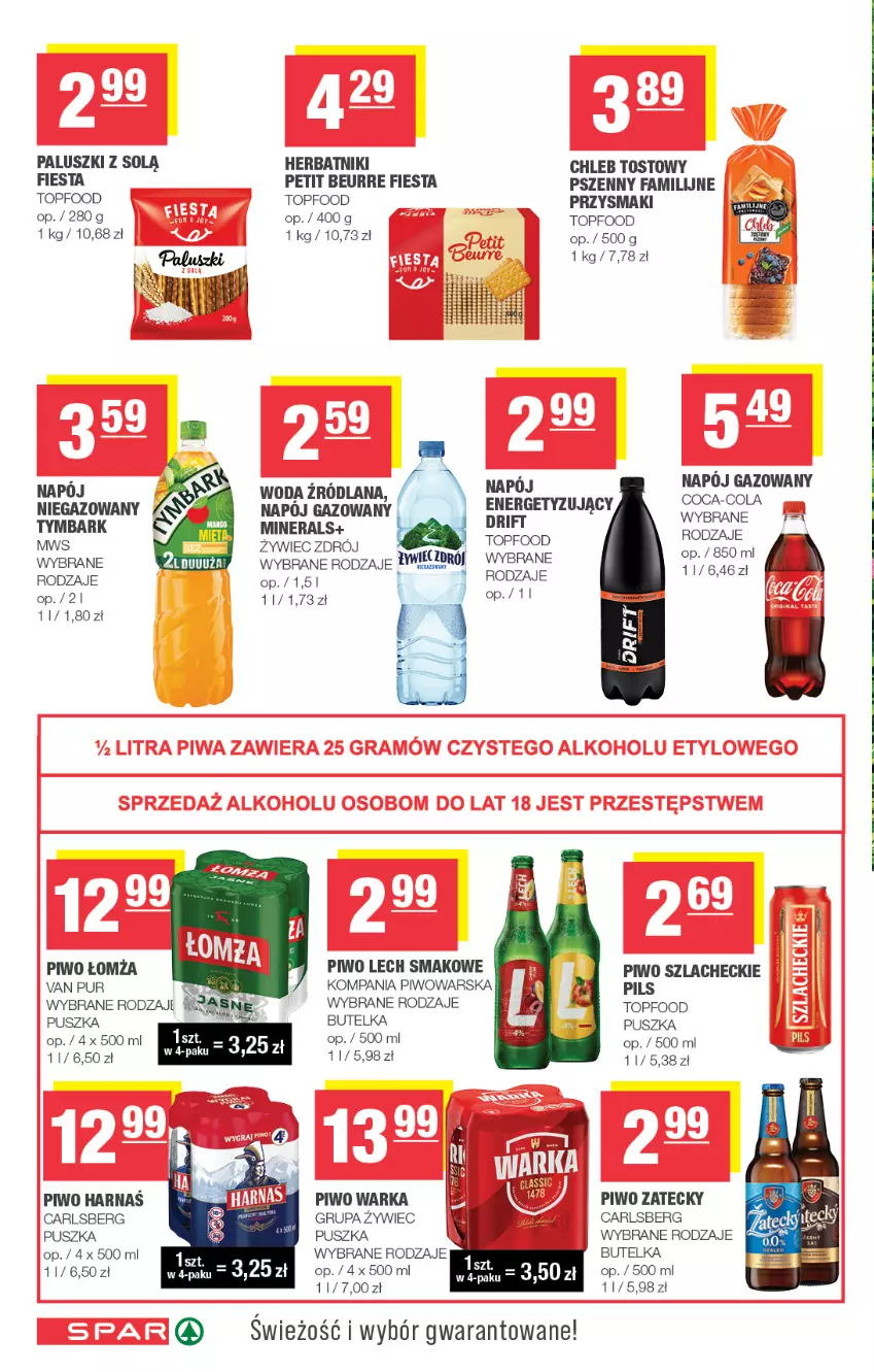 Gazetka promocyjna Spar - Spar - ważna 29.07 do 09.08.2026 - strona 6 - produkty: Carlsberg, Chleb, Chleb tostowy, Fa, Herbatniki, LANA, Napój, Napój gazowany, Piwo, Przysmaki, Pur, Top, Tymbark, Warka, Woda