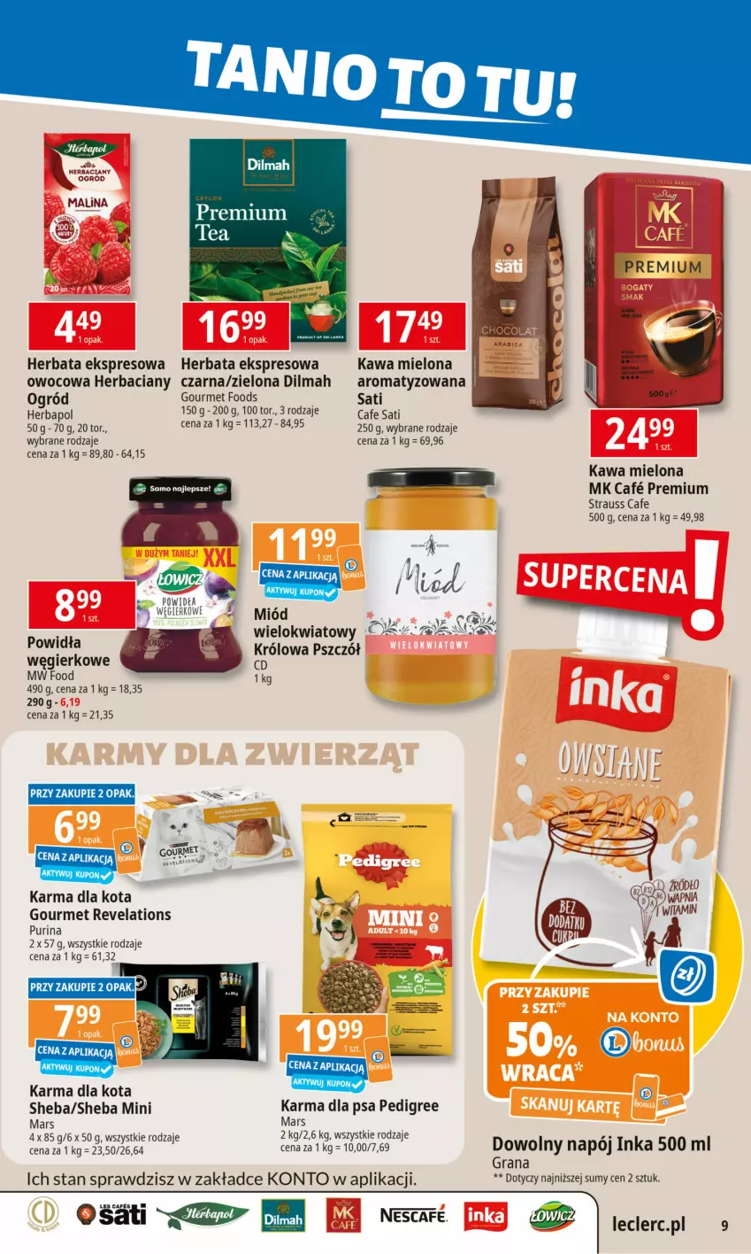 Gazetka promocyjna E Leclerc - ważna 17.02 do 24.02.2025 - strona 9 - produkty: Dilmah, Gra, Herbata, Inka, Kawa, Kawa mielona, Mars, Miód, Napój, Ogród, Pedigree, Pur, Purina, Sati, Sheba