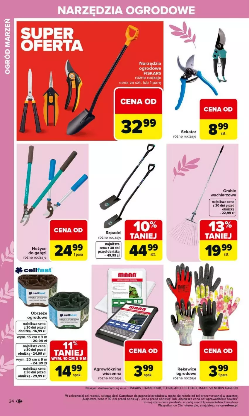 Gazetka promocyjna Carrefour - Gazetka Ogród - ważna 02.03 do 04.04.2026 - strona 24 - produkty: Fa, Fiskars, Flora, Gra, Noż, Nożyce, Rękawice, Sekator