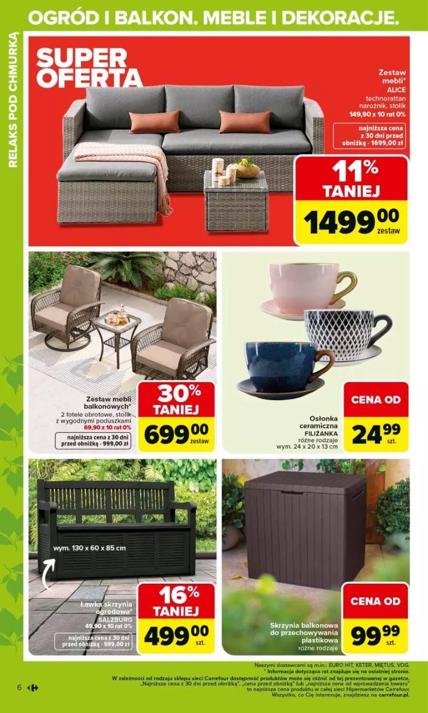 Gazetka promocyjna Carrefour - Gazetka Ogród - ważna 02.03 do 04.04.2026 - strona 6 - produkty: Filiżanka, Fotel, Meble, Narożnik, Ogród, Osłonka, Poduszka, Stolik