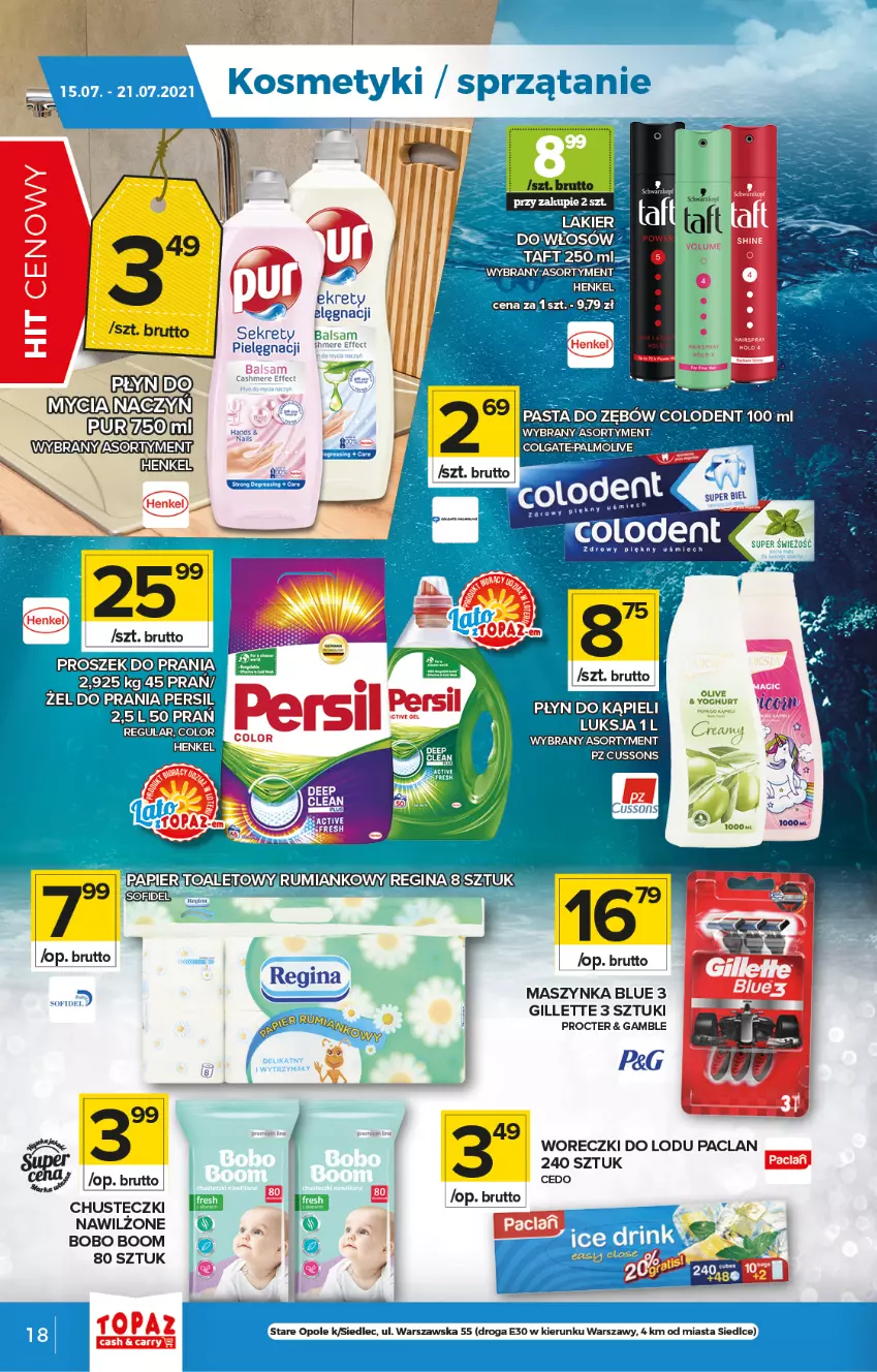 Gazetka promocyjna Topaz - Gazetka - ważna 15.07 do 21.07.2021 - strona 18 - produkty: Chusteczki, Gillette, Kret, Maszynka, Papier, Persil, Rum, Szynka, Taft, Woreczki do lodu